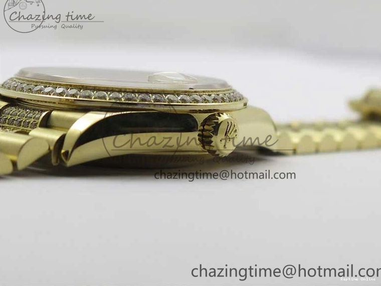 0503 Day-Date 36mm 128235 YG Crystal BP Best Edition Gray MOP Crystal Marker Dial on YG President Bracelet A MultiPurpose 2675